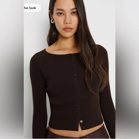NWT Reformation Meadow Regenerative Merino Cardigan in Mole Size Small